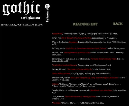 Gothic: Dark Glamour bibliography