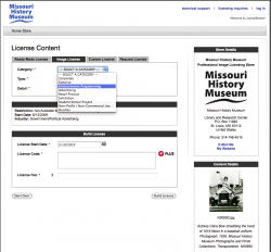 Missouri History Museum Professional Licensing Storefront, licensing screen 