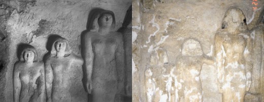 MFA Archival Photograph of the Tomb of Meresankh III in 1927 and the same view in 1999.