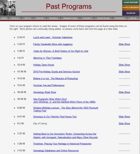 Windsor Historical Society Past Programs