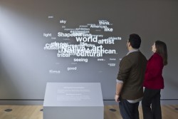  Visitors viewing the word cloud in the galleries. It is also available online.