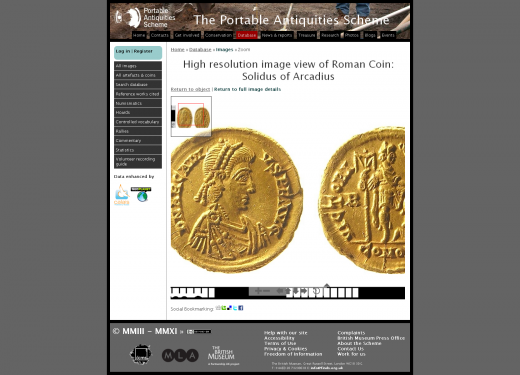 A zoomified image of a solidus of Arcadius
