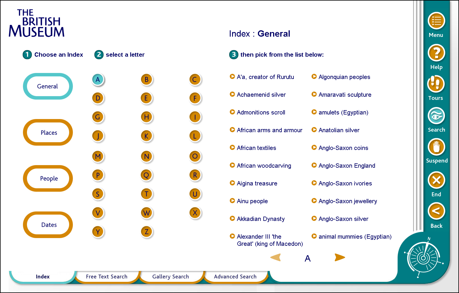 Fig.2: General Index from the touchscreen version of COMPASS.