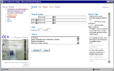 Screen Shot: CCA Collections Online Search Screen