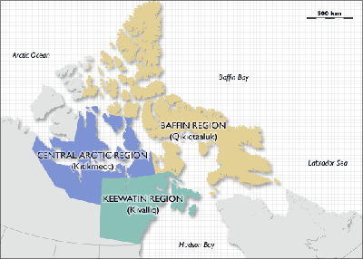 Screen Shot: Map of Nunavut's three regions