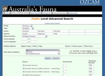 Screen Shot: The search screen